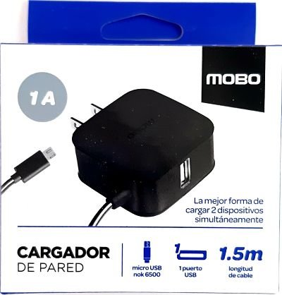 Cargador Micro USB Con puerto USB Mobo 1A